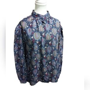 VintageTanjay Retro Floral Blouse Lightweight 1970s Vibe Nehru Type Collar